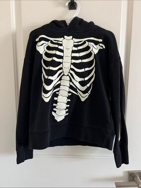 Old Navy Black Hoodie with White Skeleton Graphic - Kids